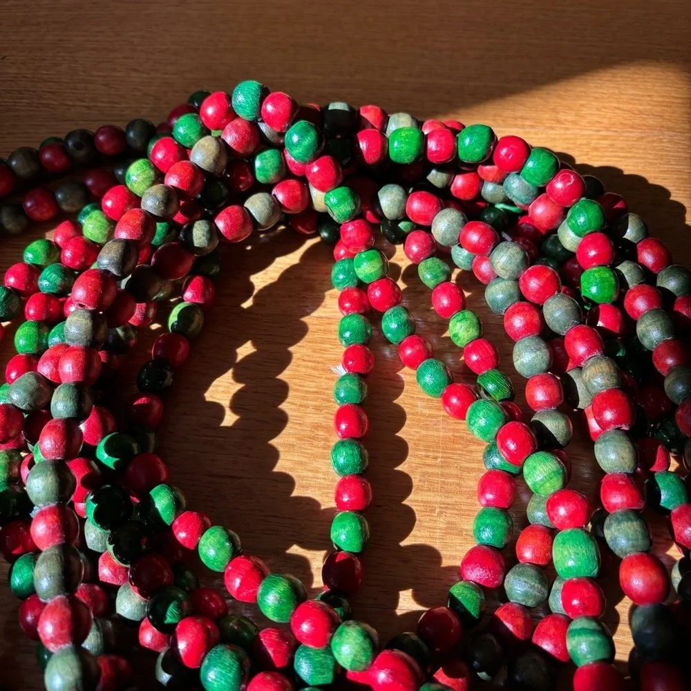 4pc Wooden Christmas Bead Garland Set Red Green 9ft Each Holiday Decor